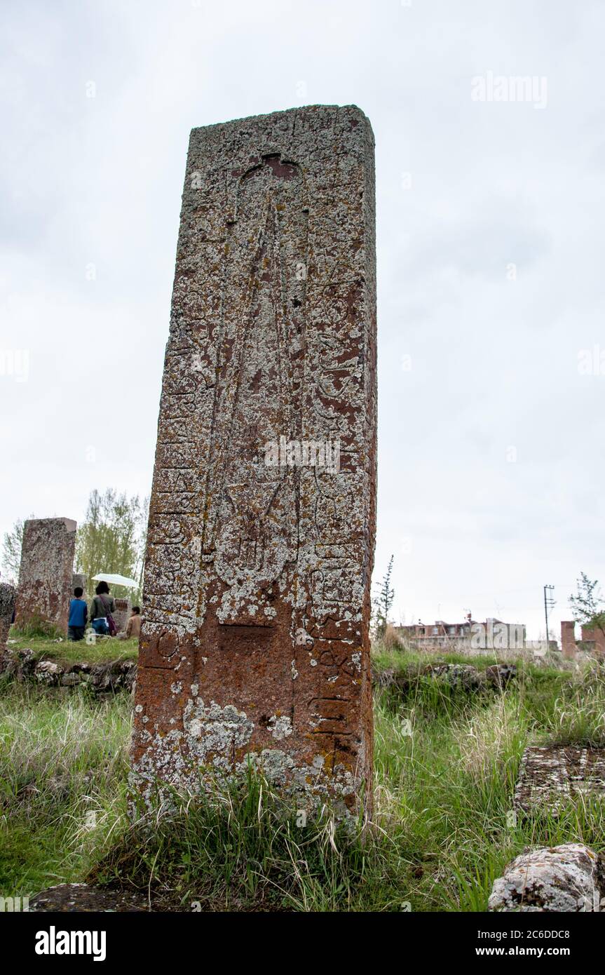 Bitlis, Turkey - 21 May 2011: Ahlat Seljukian Cemetery. Seljuk Period Tombstones. Stock Photo