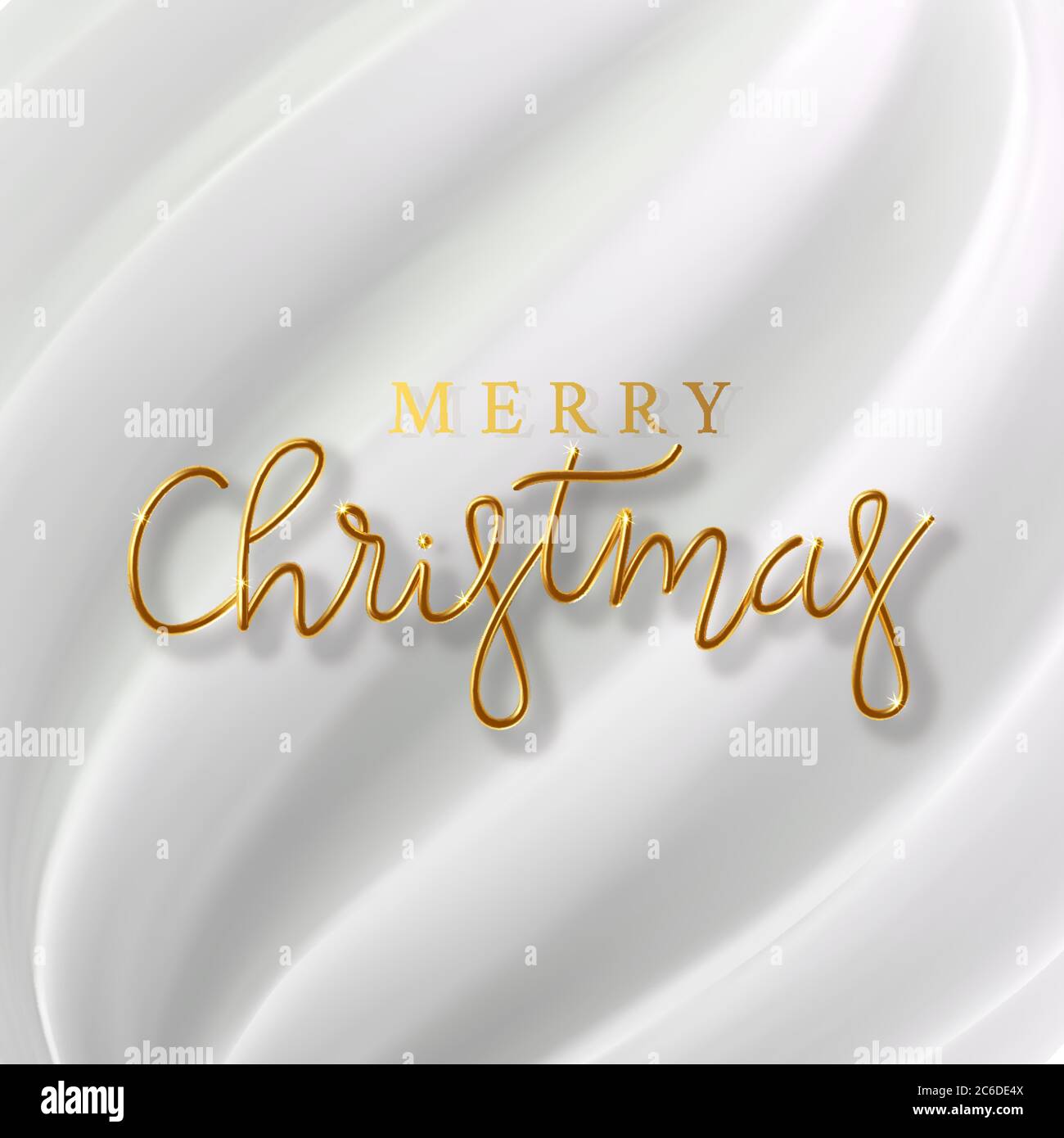 3D Realistic golden inscription Merry Christmas on a white silk ...