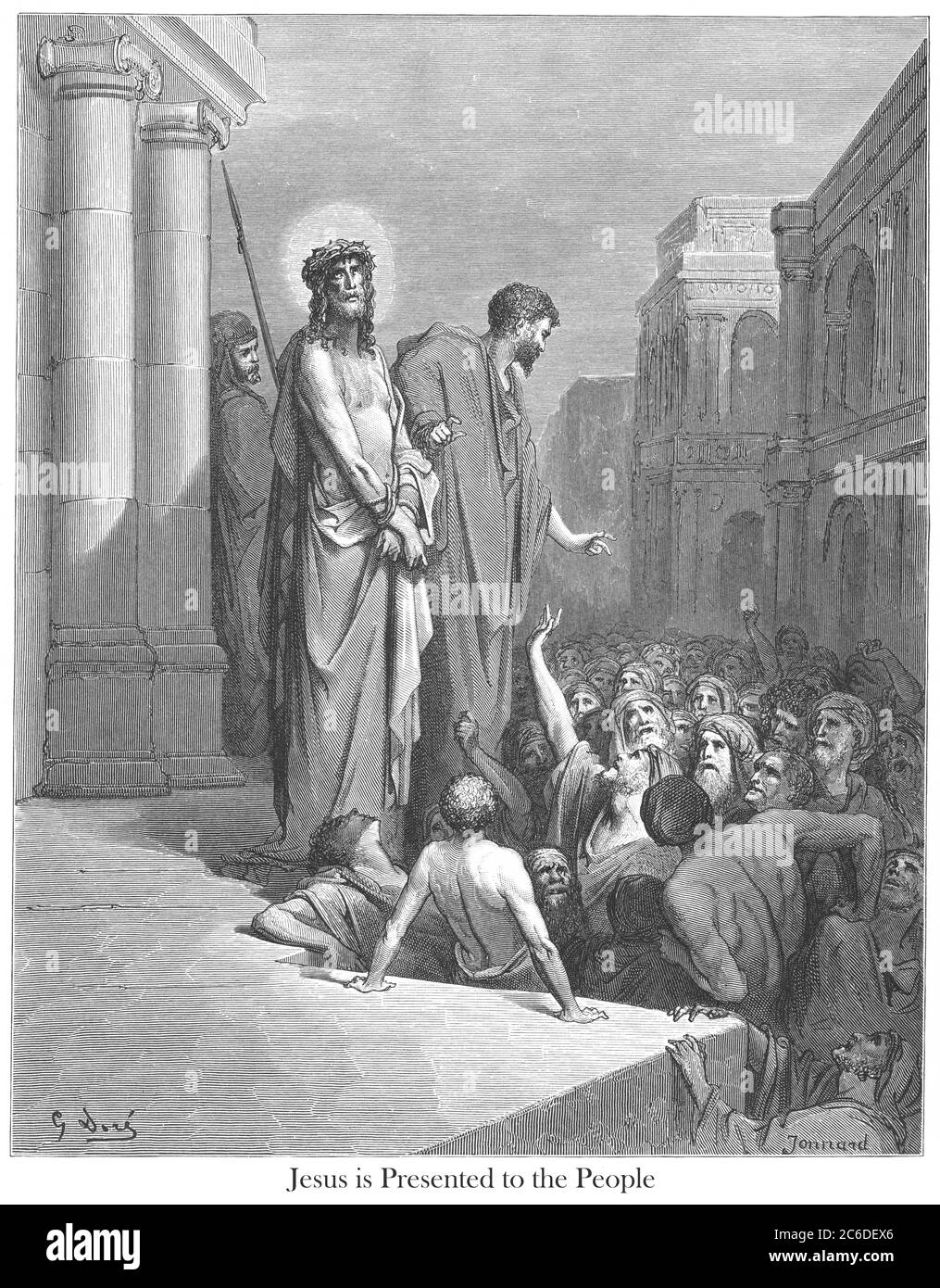Jesus Christ Presented to the People [John 19:15] From the book 'Bible Gallery' Illustrated by Gustave Dore with Memoir of Dore and Descriptive Letter-press by Talbot W. Chambers D.D. Published by Cassell & Company Limited in London and simultaneously by Mame in Tours, France in 1866 Stock Photo