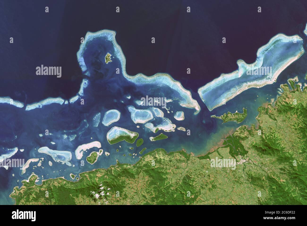 Satellite image of coral reefs in Fiji Islands Stock Photo