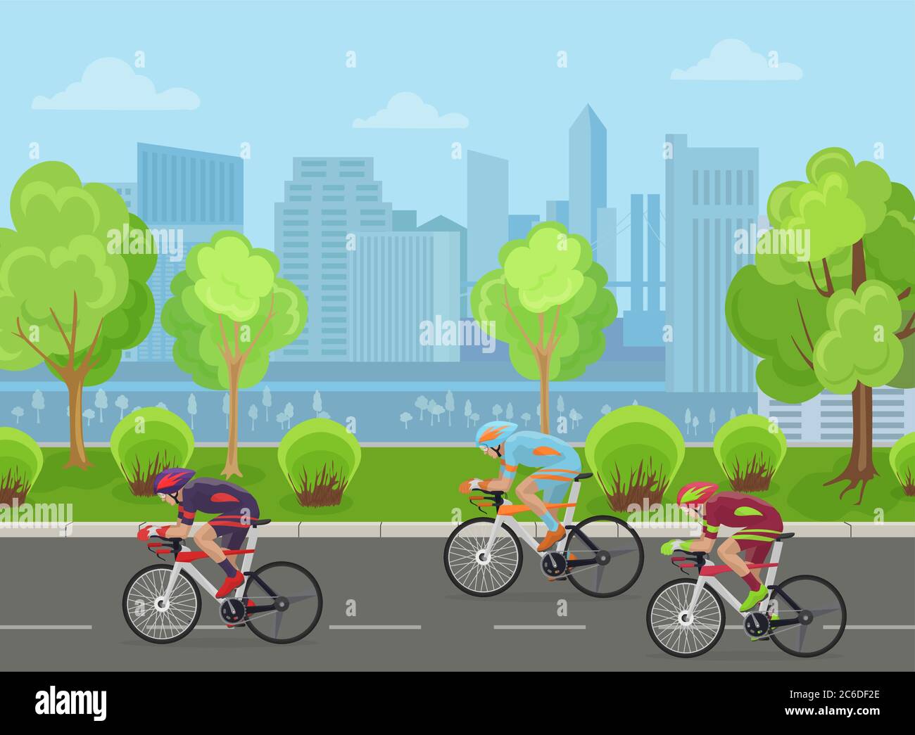 Cyclists mans on road race bicycle racing in city park concept Stock ...