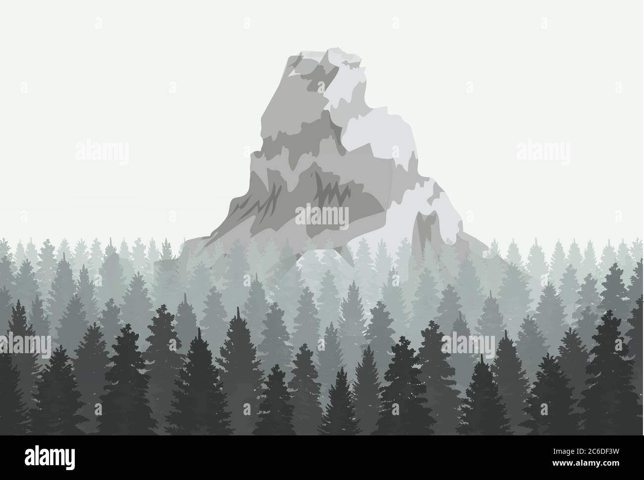 Musterious coniferous Mountain in forest silhouette template. Vector illustration Stock Vector