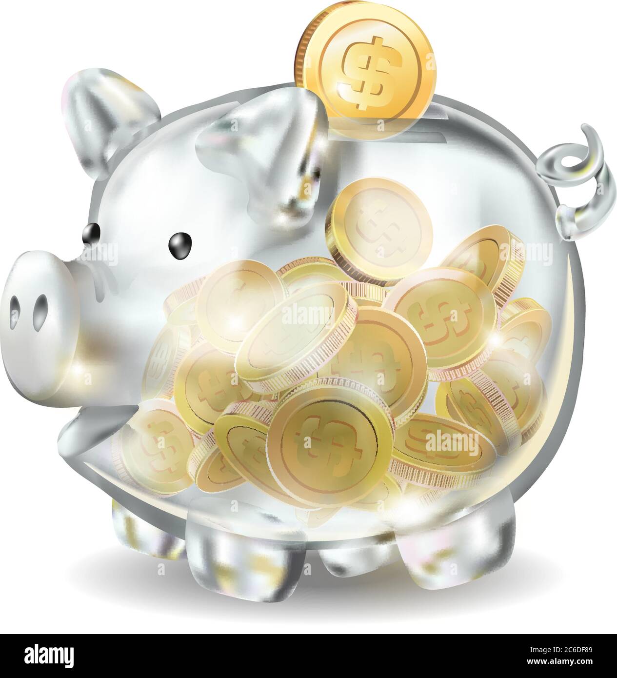 Piggy Bank 3d Realistic Glass In Vector On A White Background Coins