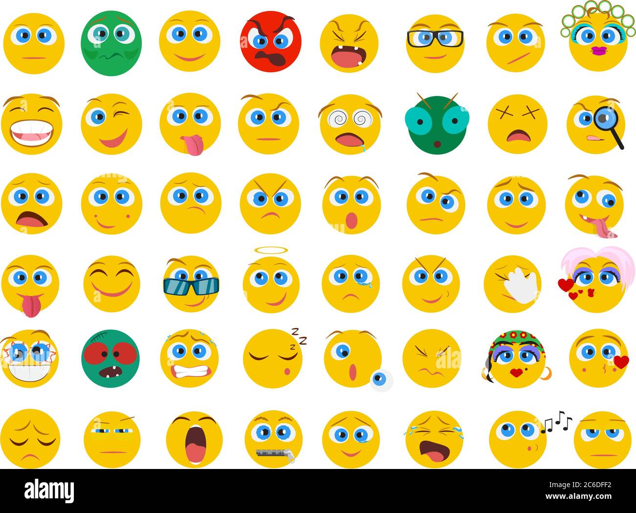 Mega big collection set of flat Emoji face emotion icons isolated Stock Vector