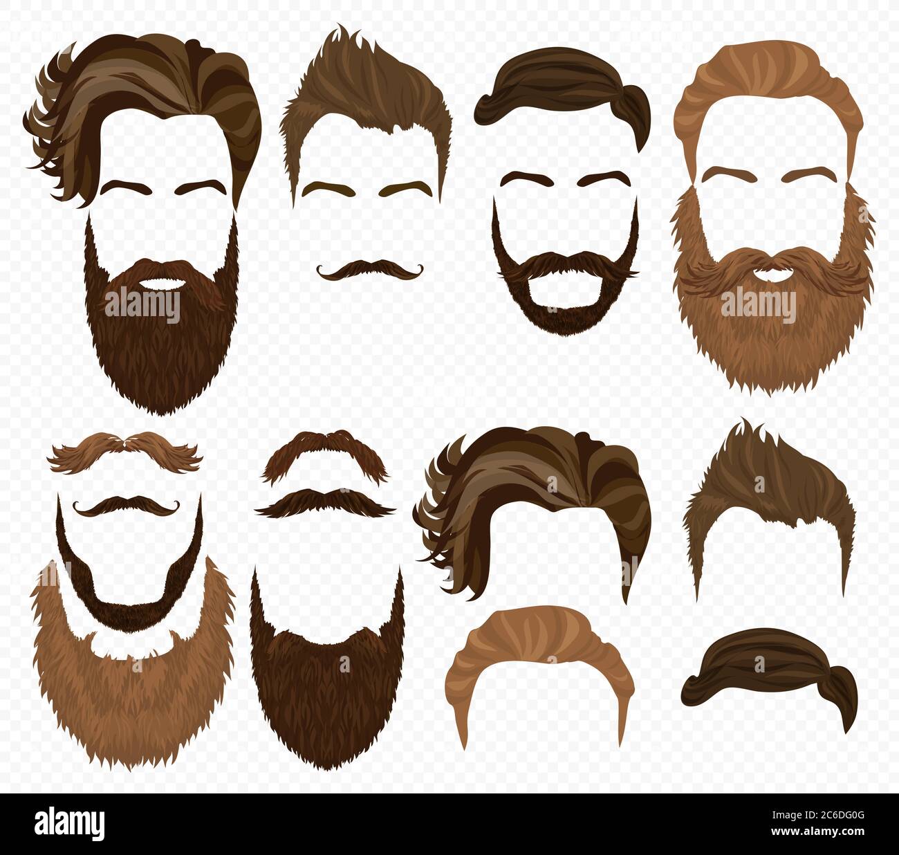 Man hair, mustache and beards collection. Hipster high detailed fashion elements Stock Vector