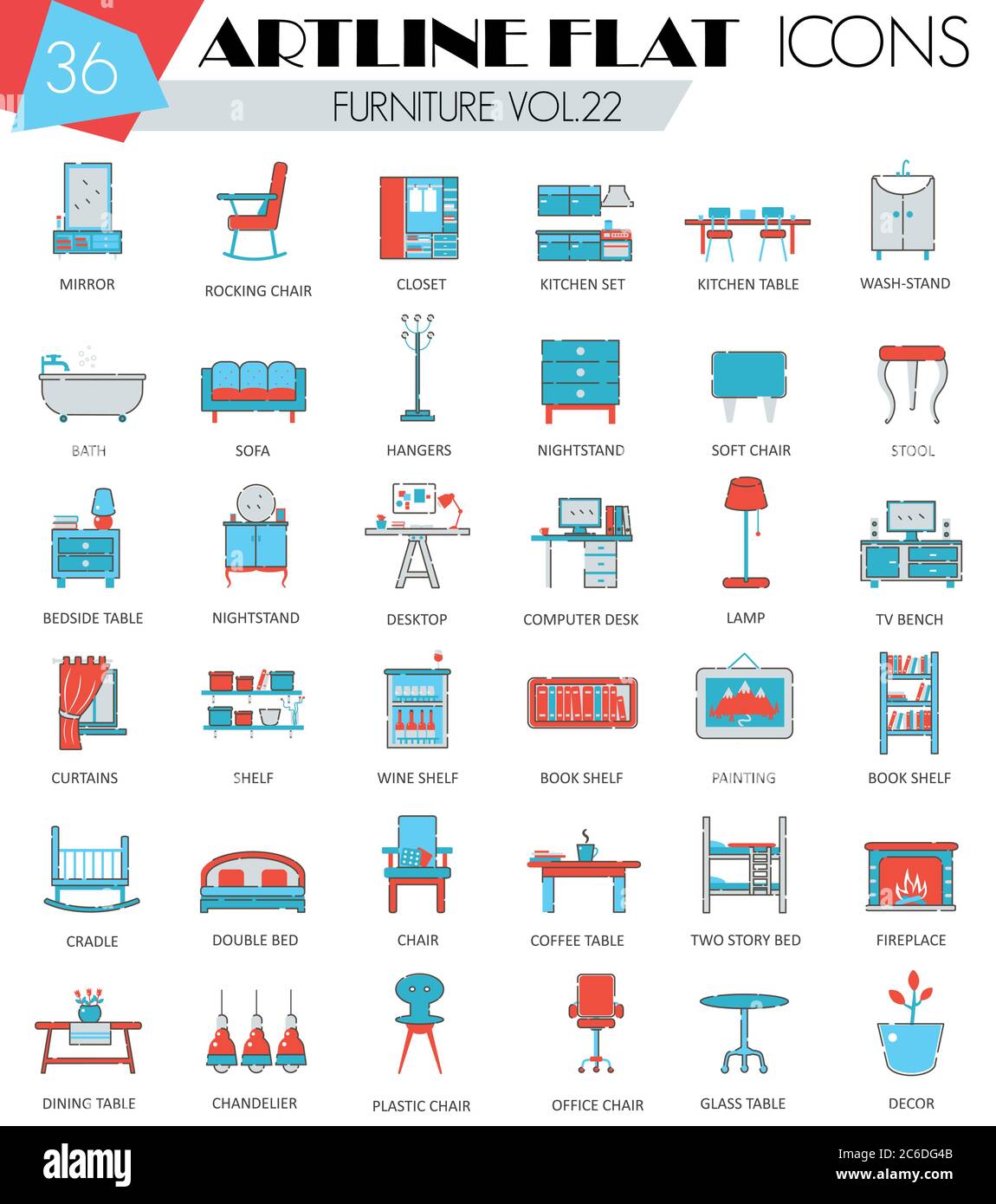 Vector Furniture ultra modern outline artline flat line icons for web ...