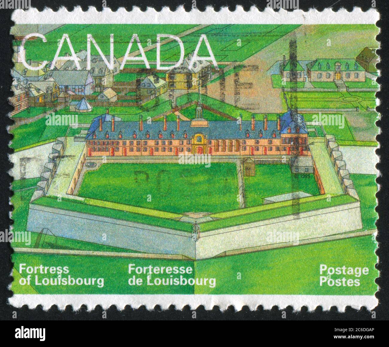 CANADA - CIRCA 1995: stamp printed by Canada, shows Fortress of Louisbourg, 275th Anniv., Museum behind King’s Bastion, circa 1995 Stock Photo