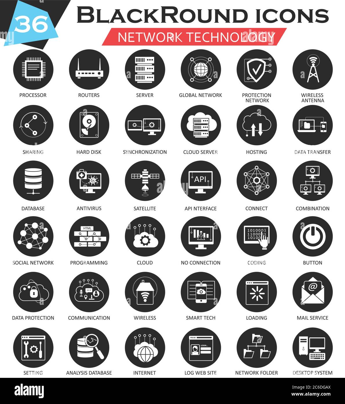 Vector Network technology circle white black icon set. Ultra modern icon design for web Stock Vector