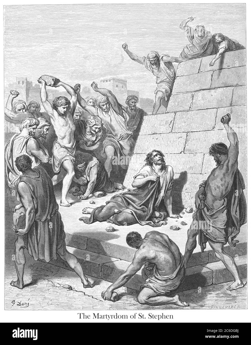 Martyrdom of St. Stephen [Acts 7:59-60] From the book 'Bible Gallery' Illustrated by Gustave Dore with Memoir of Dore and Descriptive Letter-press by Talbot W. Chambers D.D. Published by Cassell & Company Limited in London and simultaneously by Mame in Tours, France in 1866 Stock Photo