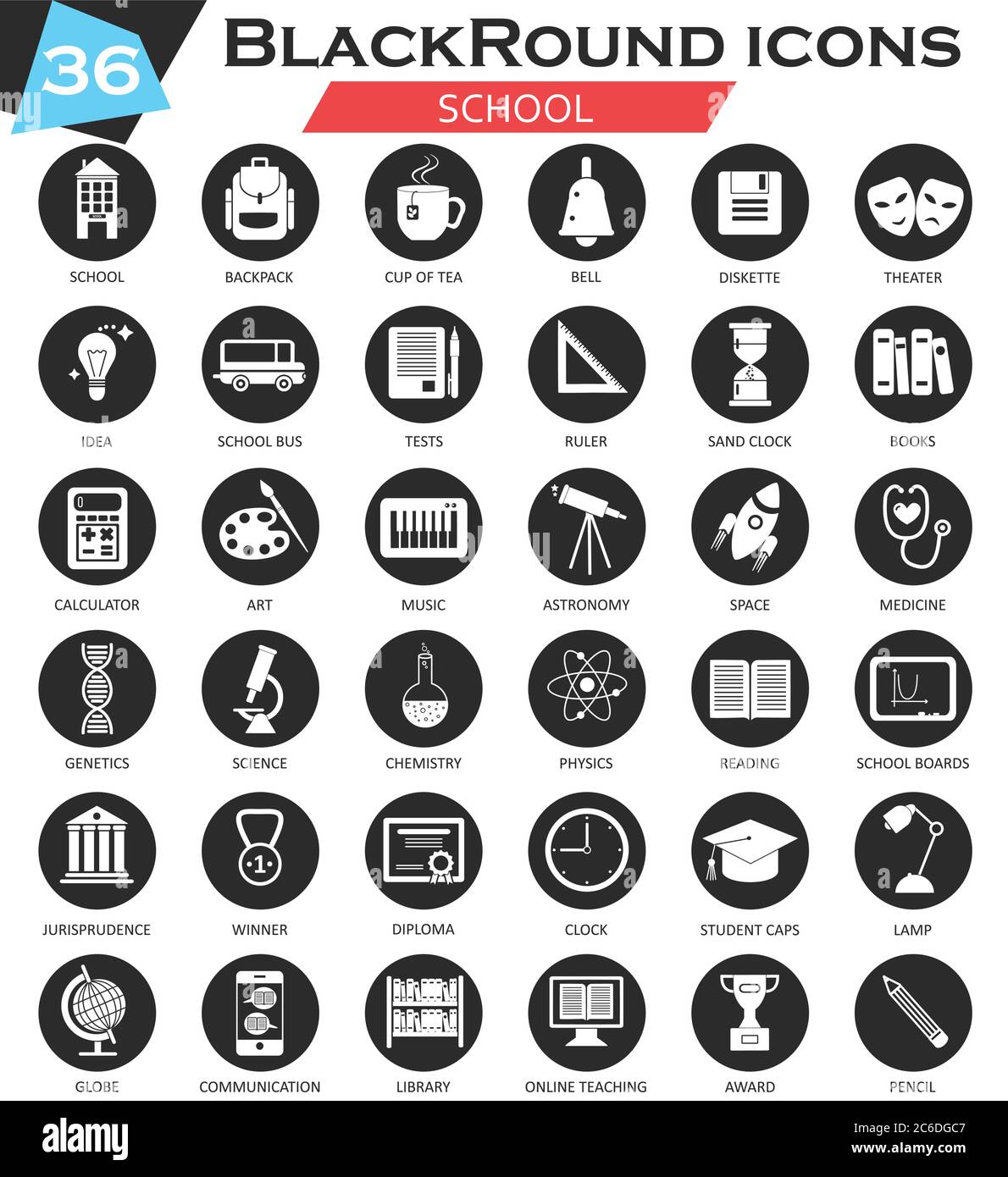 Vector School circle white black icon set. Ultra modern icon design for ...
