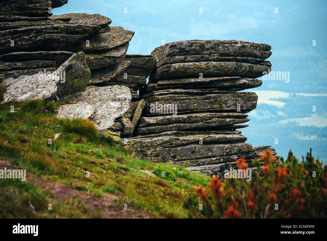 Rocks in carpathian mountains, wild nature. Stock Photo