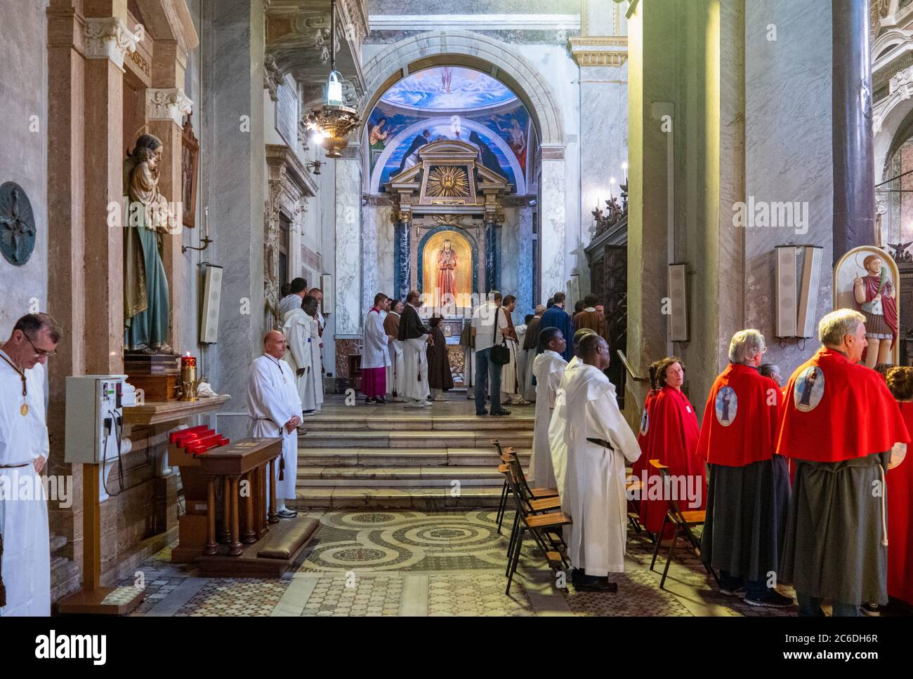 Rome, Italy, Trastevere, manifestations of the religious solemnity known as the Madonna de Noantri in the San Crisogono basilica Stock Photo