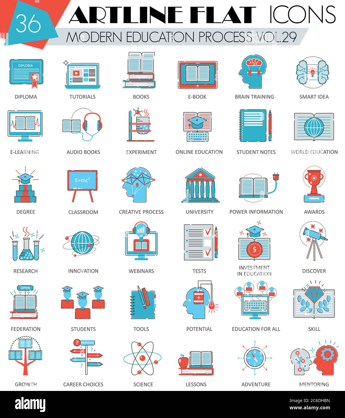 Vector Modern online education ultra modern outline artline flat line ...