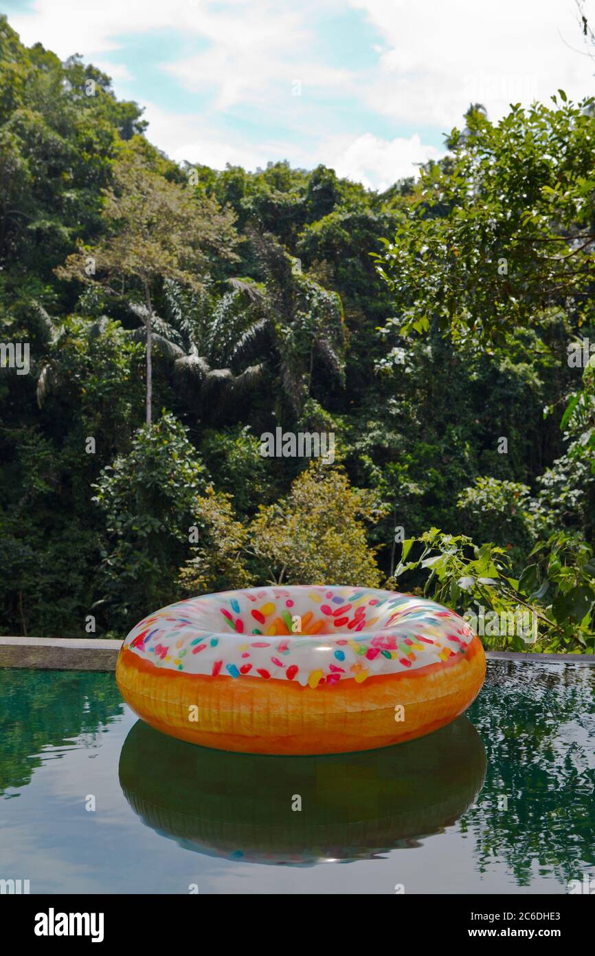 inflatable ring at the tropic jungle pool Stock Photo