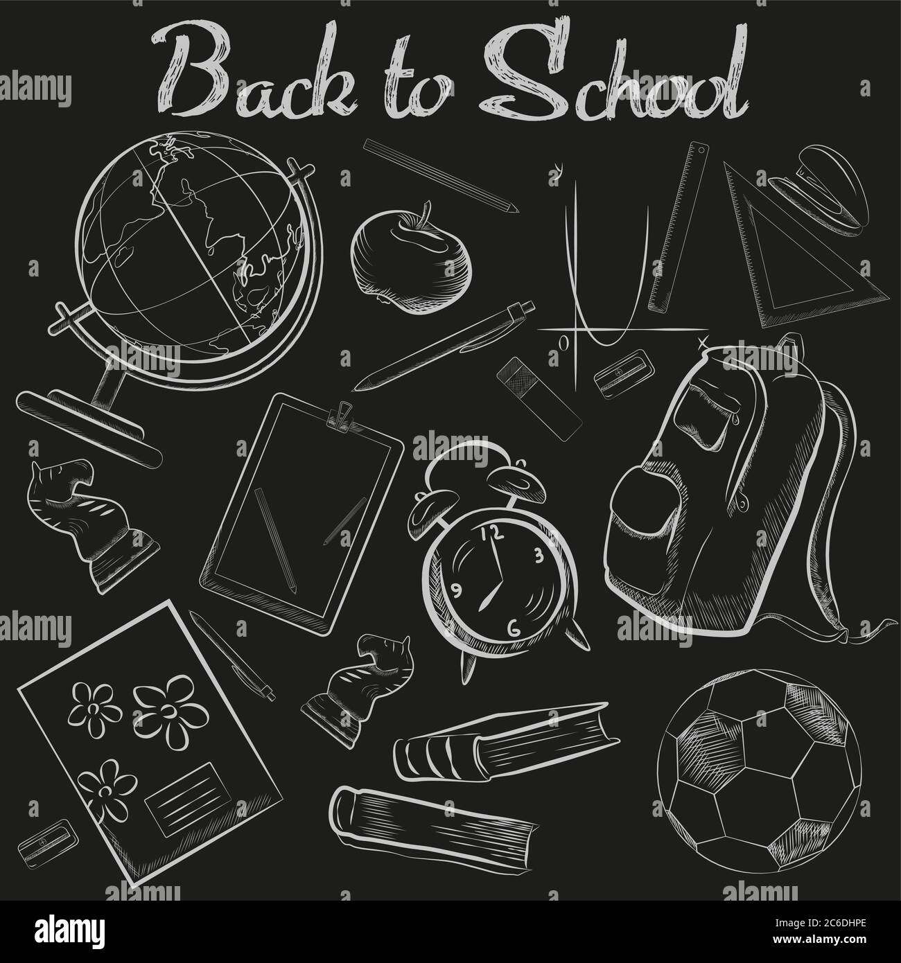 Vector Hand Drawn School chalk sketch chalkboard doodle collection. Back to school Stock Vector