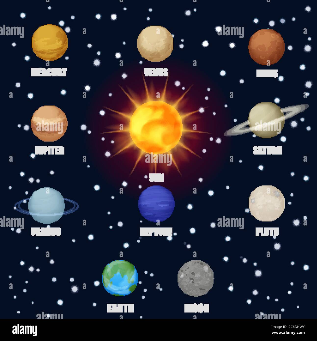 Solar system space planets sun. Astronomical pictograms icons set Stock Vector