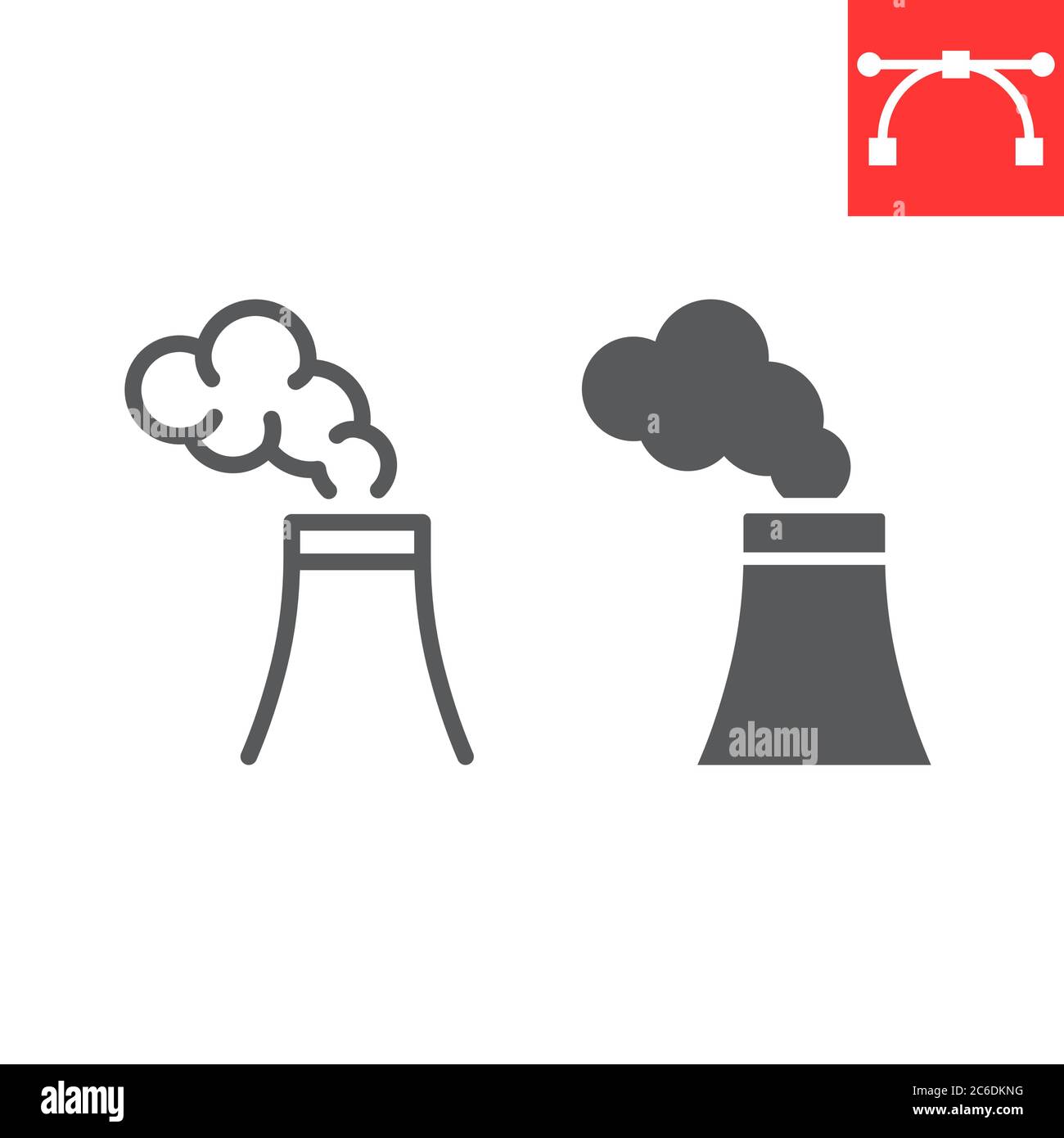 Air pollution line and glyph icon, factory pollution and ecology ...