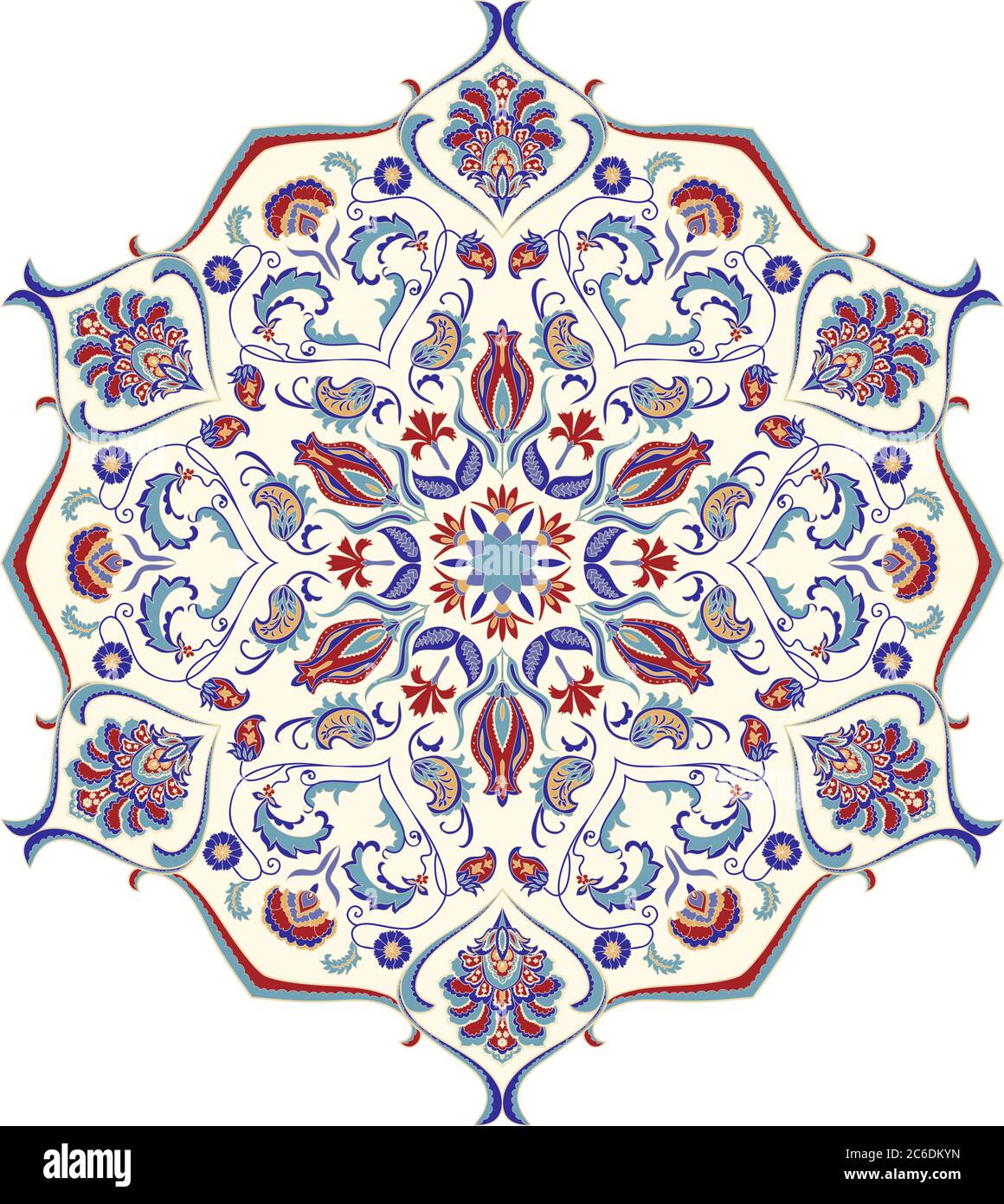 Floral Hand Drawn Mandala Turkish Motif Round Colorful Floral Ornament In Traditional Oriental 
