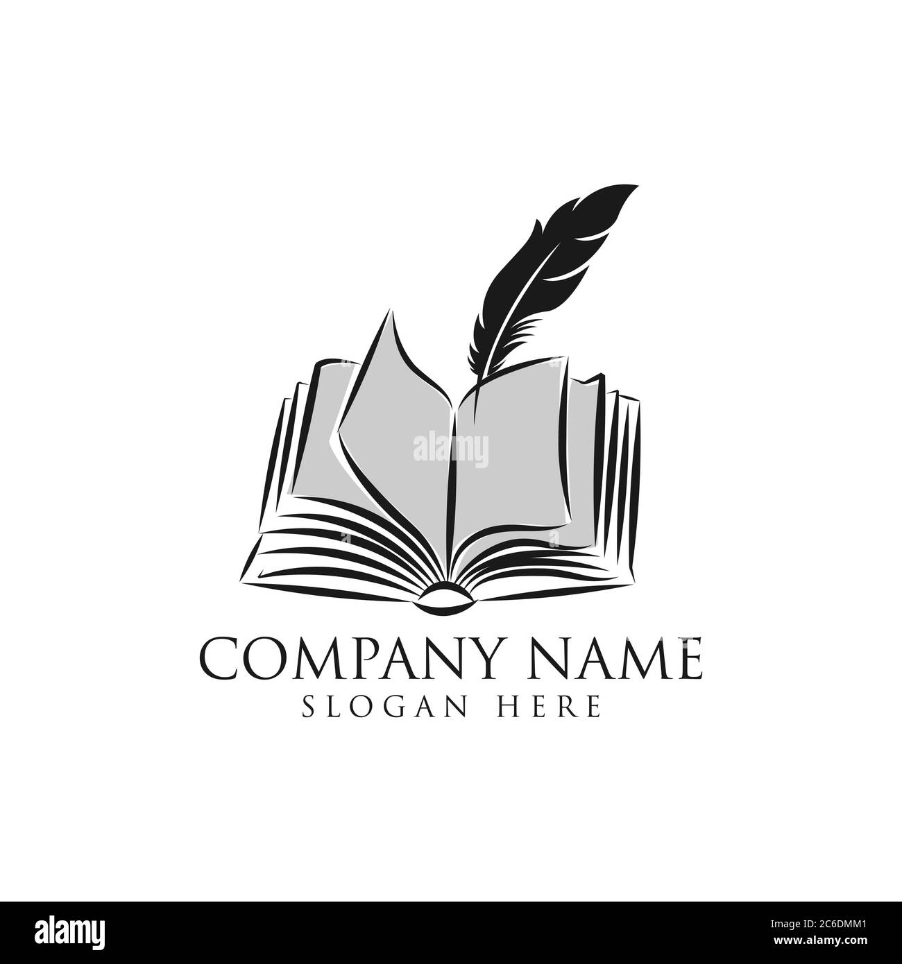 Logo open book with feather. Bookstore icon. Isolated on a white background. Vector illustration.EPS 10 Stock Vector
