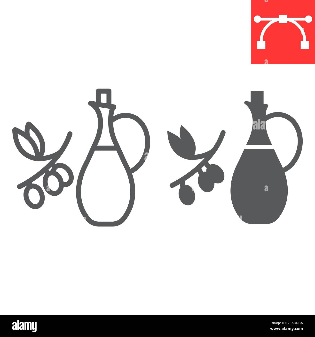 Bottle of olive oil with branch line and glyph icon, cook and keto diet ...