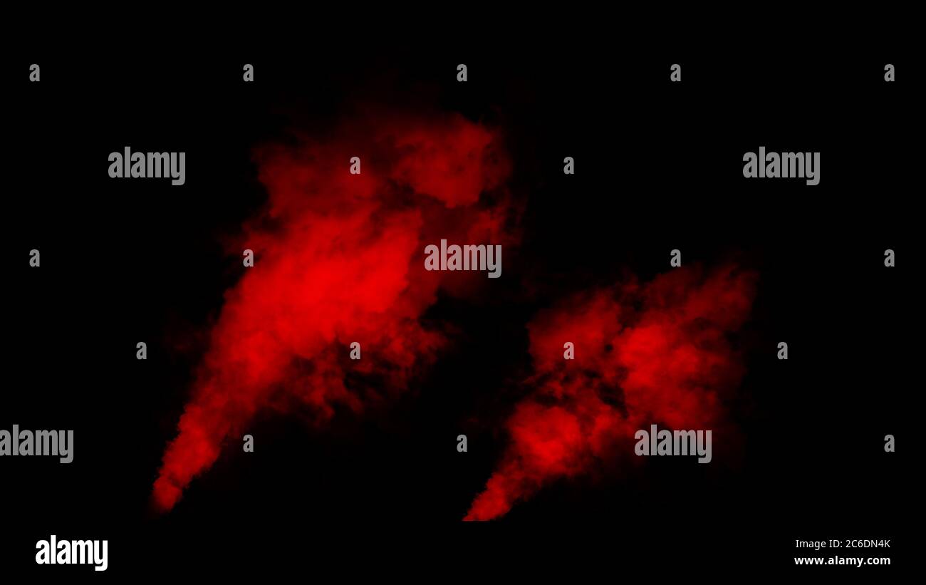 Explosion red fog on isolated black background. Experiment chemistry
