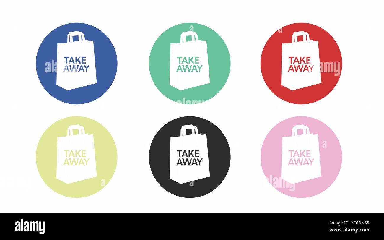 Vector Different Colors Take away bag icon set. Paper bag sign set