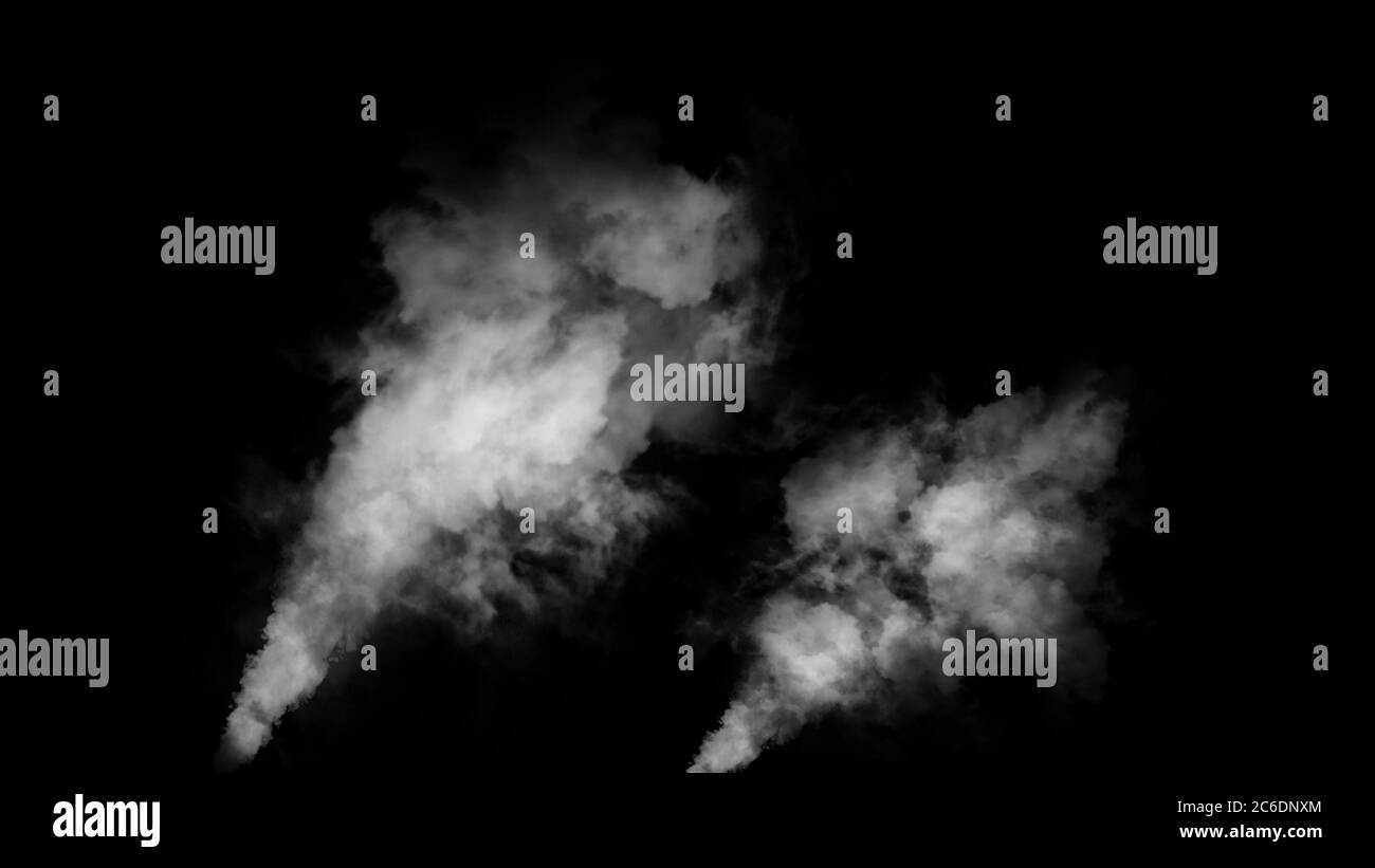 Explosion smoke bomb on isolated black background. Smoking cigarette smoke. Abstract texture overlays. Stock illustration. Stock Photo