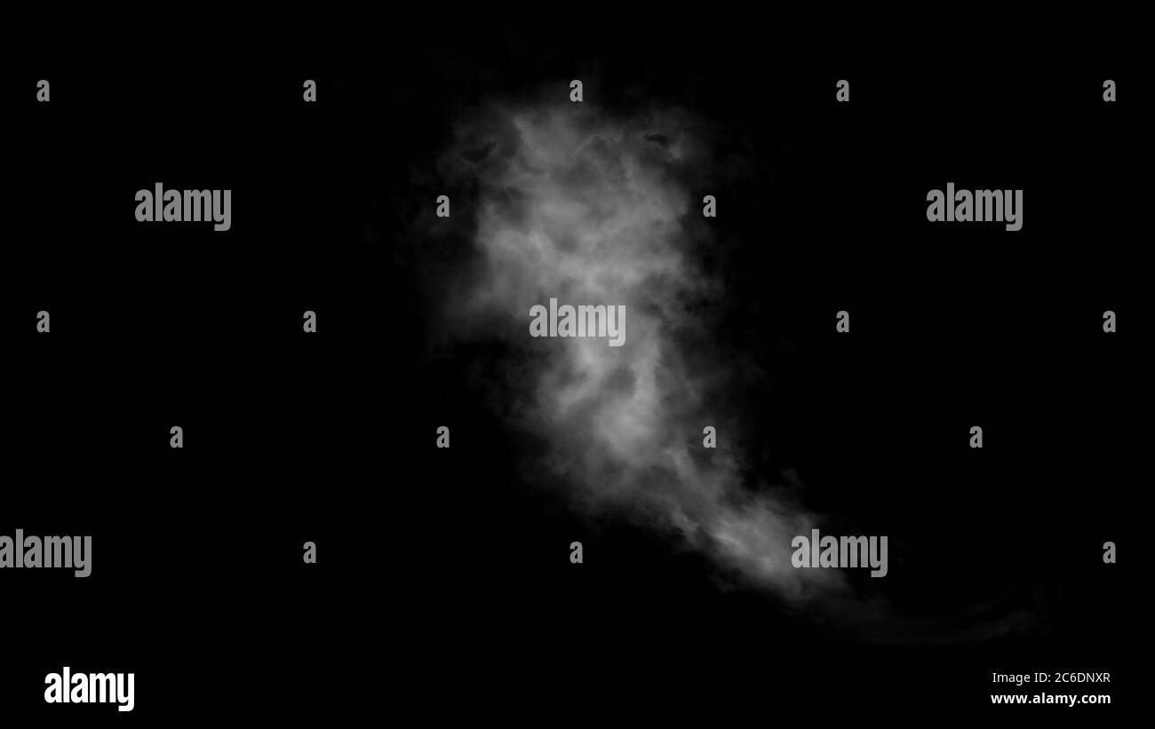 Explosion fog on isolated black background. Experiment chemistry smoke