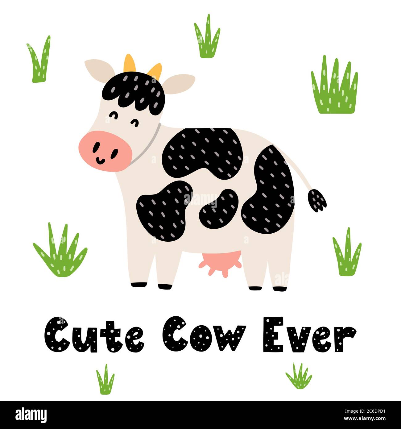 Cute cow ever print for kids with a hand drawn lettering phrase Stock Vector
