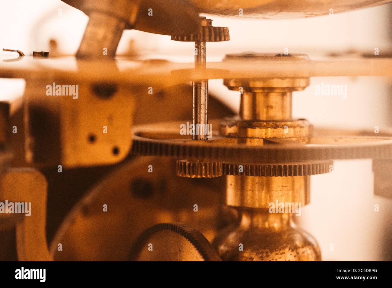 Clockwork Background. Closeup Of Old Clock Watch Mechanism Stock Photo