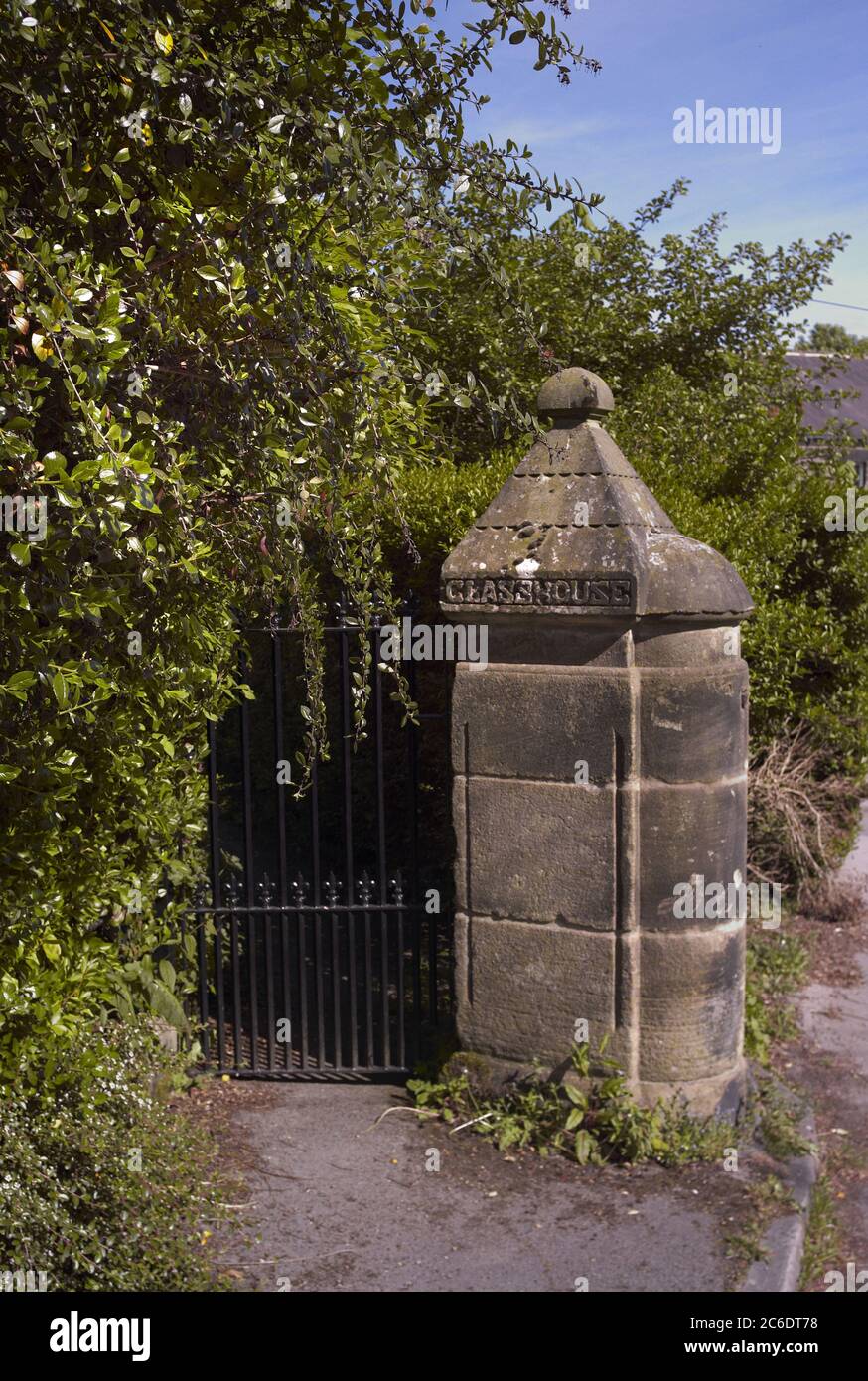 Gate of house called Glasshouse, Glasshouses, North Yorkshire Stock