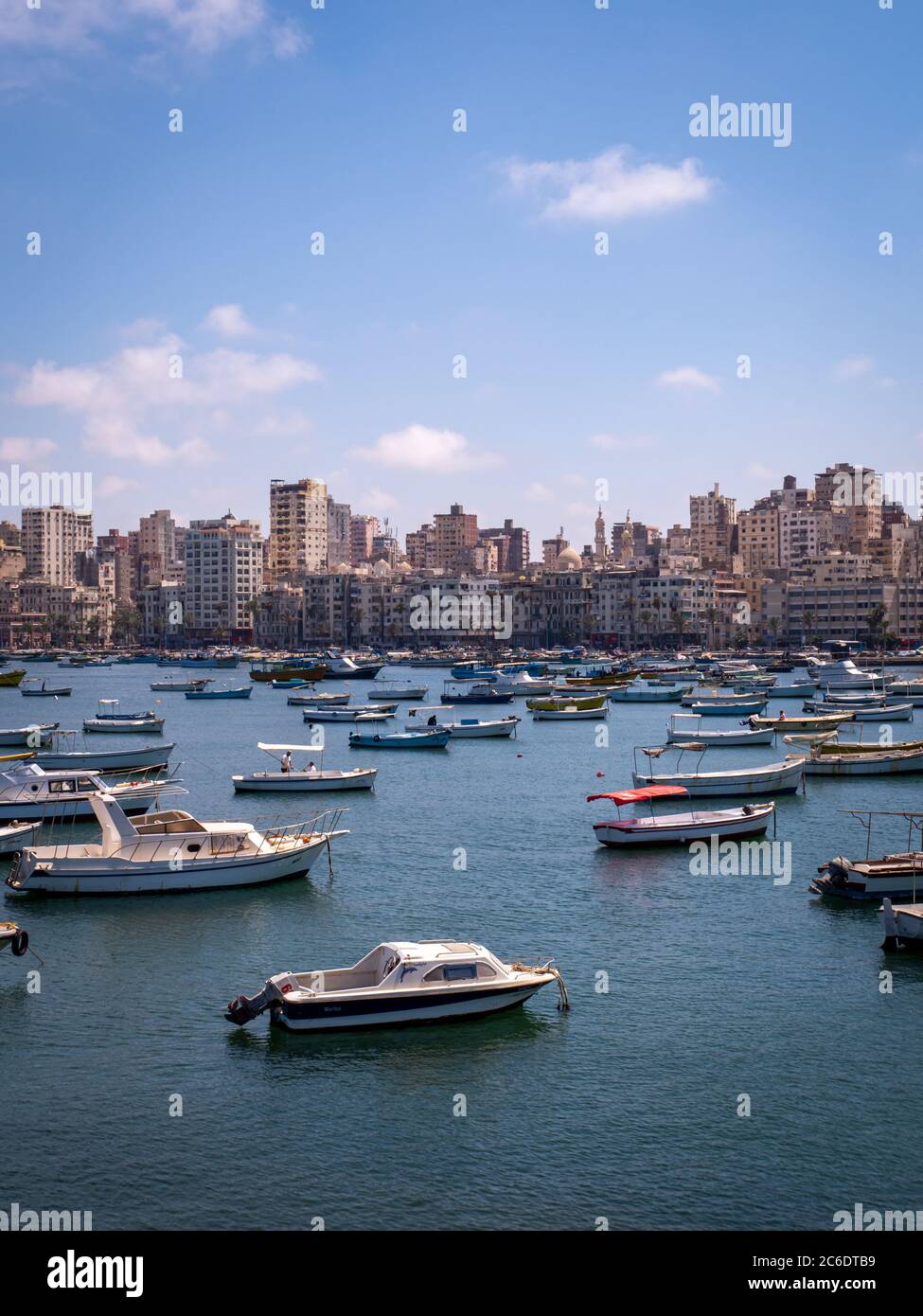 the view of the skyline of Alexandria from the Quaitbay citadel Stock Photo