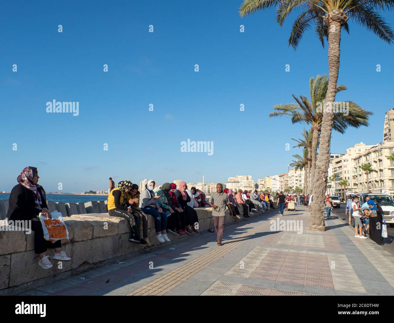 Alexandria, Egypt, June 2020, people are enjoing the sun at the corniche Stock Photo