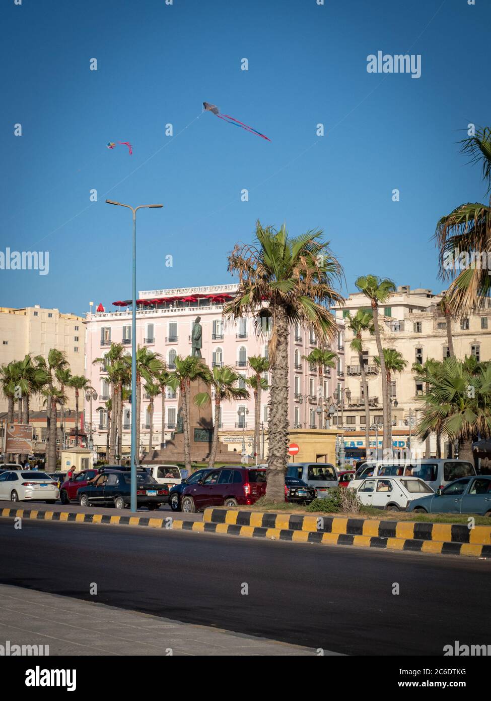 Street scene in Alexandria Egypt with some cars at the corniche Stock Photo