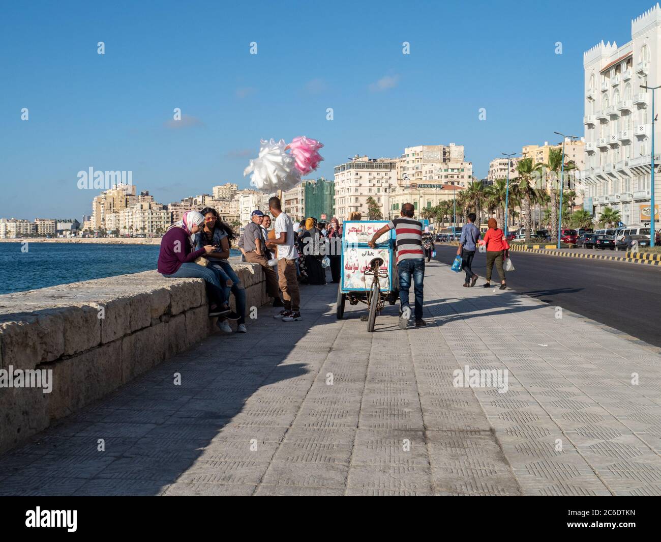 Alexandria, Egypt, June 2020, people are enjoing the sun at the corniche Stock Photo