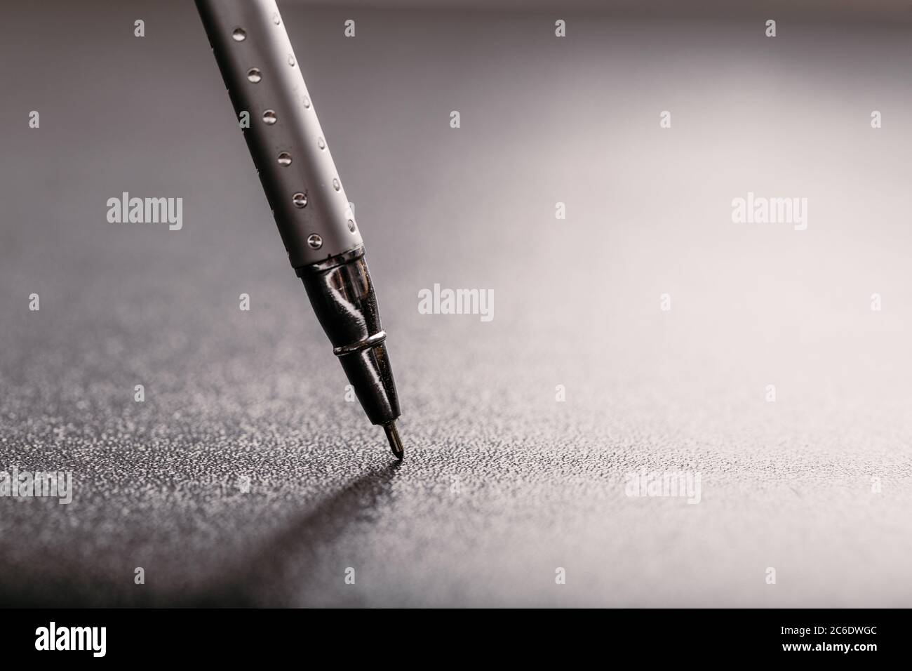 automatic plastic ballpoint pen with clipping path on black background. close up. Stock Photo