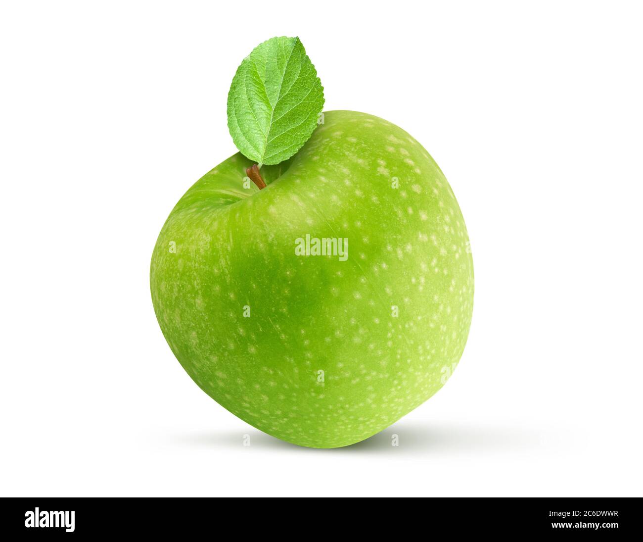 Fresh green apple with leaf isolated on white background. Clipping path ...