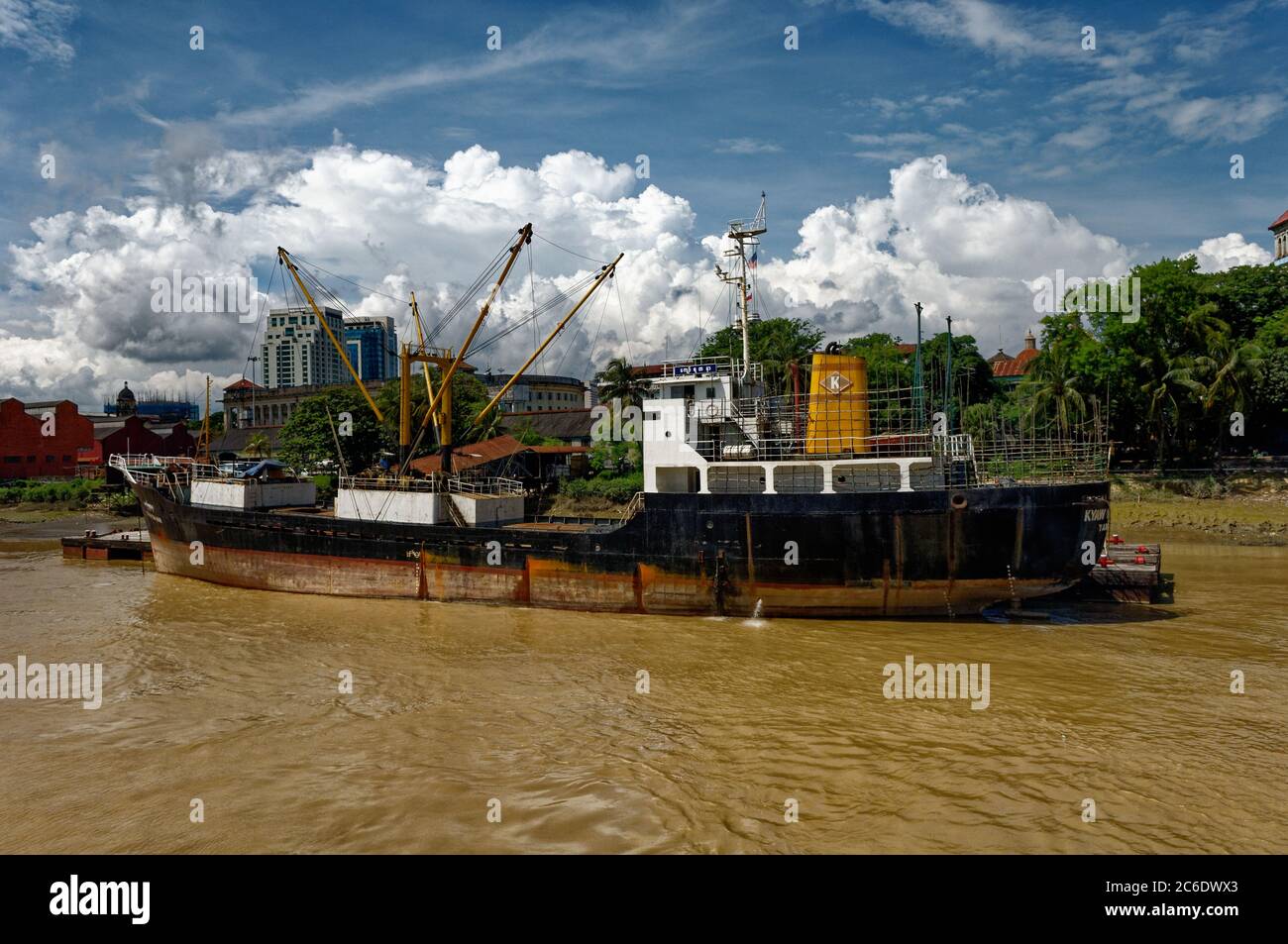 Shipping and boats on the Dala river in Yangon, Myanmar Stock Photo