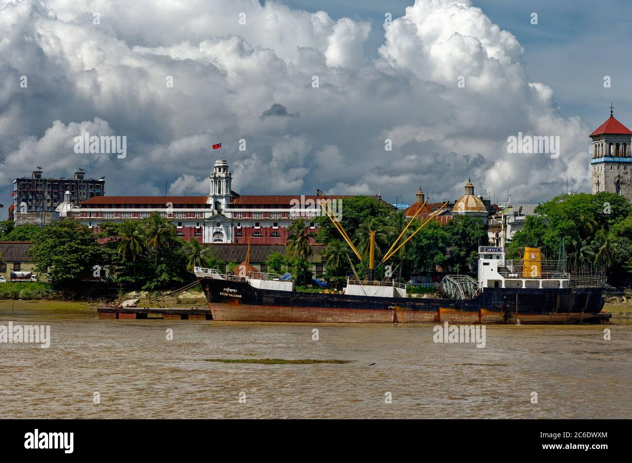 Shipping and boats on the Dala river in Yangon, Myanmar Stock Photo