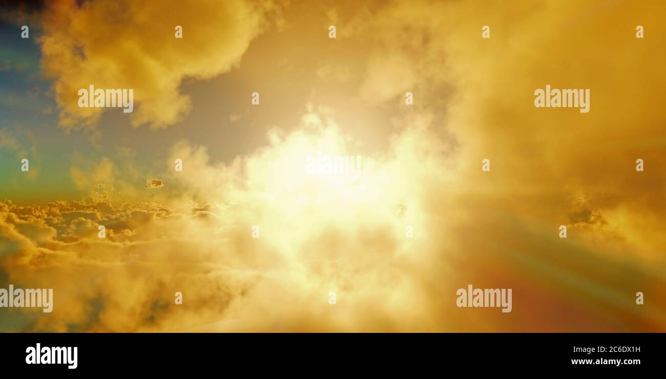 Sun Rays Render above clouds sun ray sunset. 3d render illustration Stock Photo - Alamy