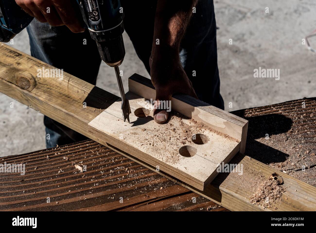 Woodworking. Carpenter is using traditional methods to make furniture