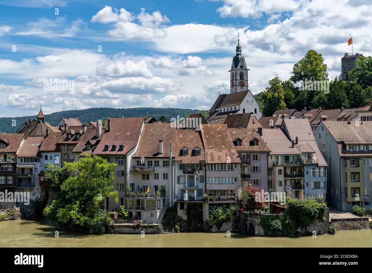 Laufenburg, AG / Switzerland - 4 July 2020: view of the idyllic border town of Laufenburg on the Rhine in northern Switzerland Stock Photo