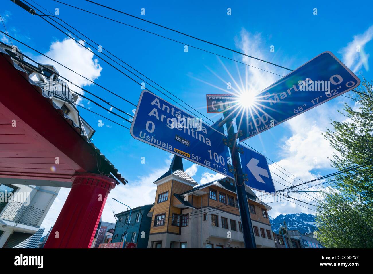 Street signs, Ushuaia city, Tierra del Fuego archipelago, Argentina ...