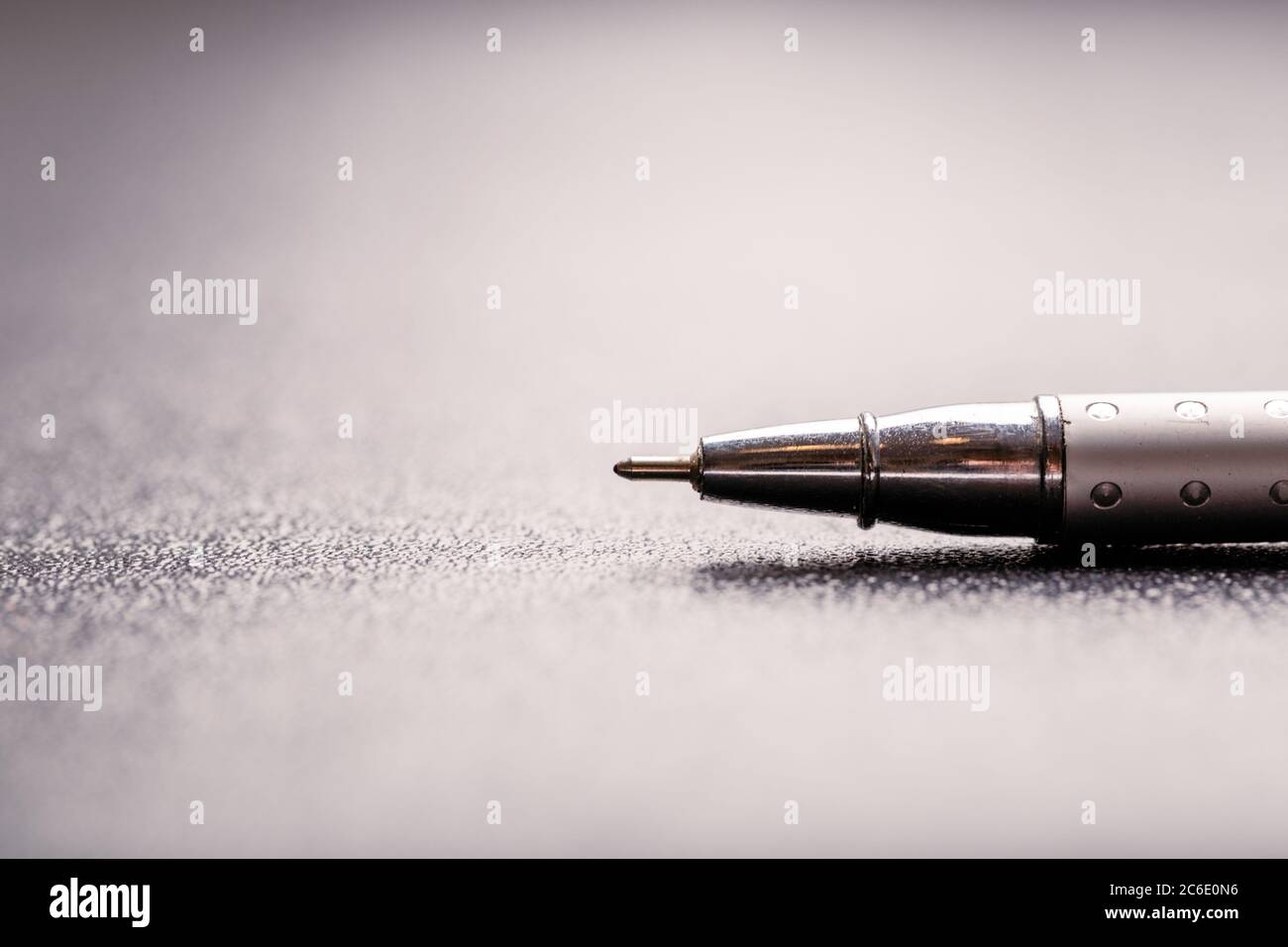 automatic plastic ballpoint pen with clipping path on black background. close up. Stock Photo