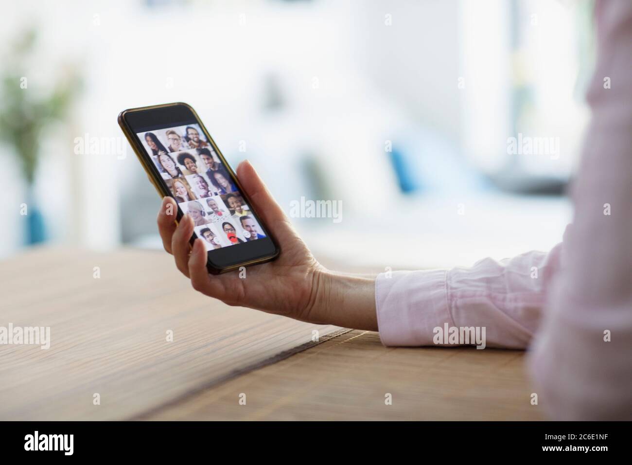 Friends video chatting on smart phone screen Stock Photo