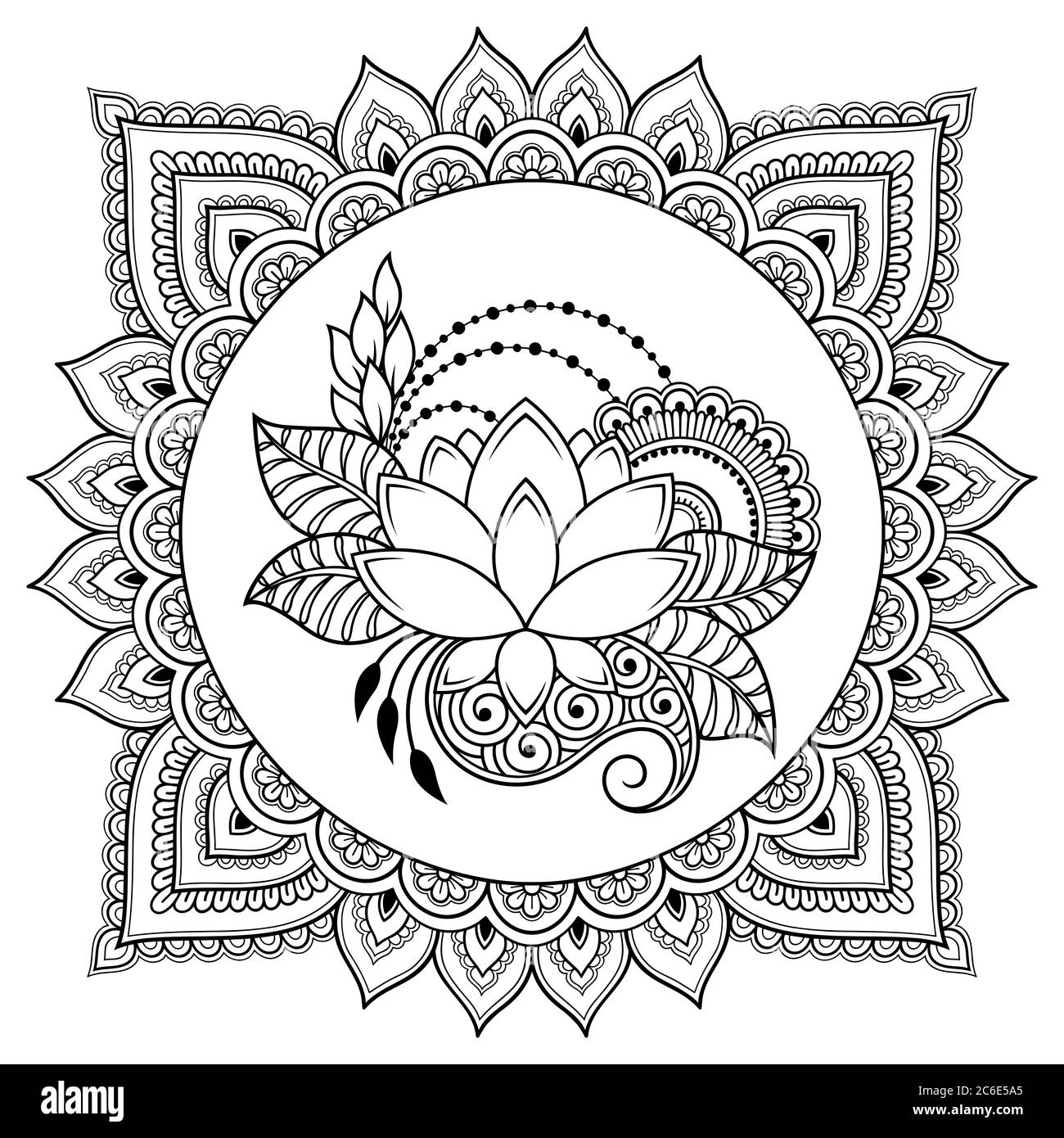 Circular Pattern In Form Of Mandala With Lotus Flower For Henna Mehndi Tattoo Decoration Decorative Ornament In Ethnic Oriental Style Coloring Bo Stock Vector Image Art Alamy