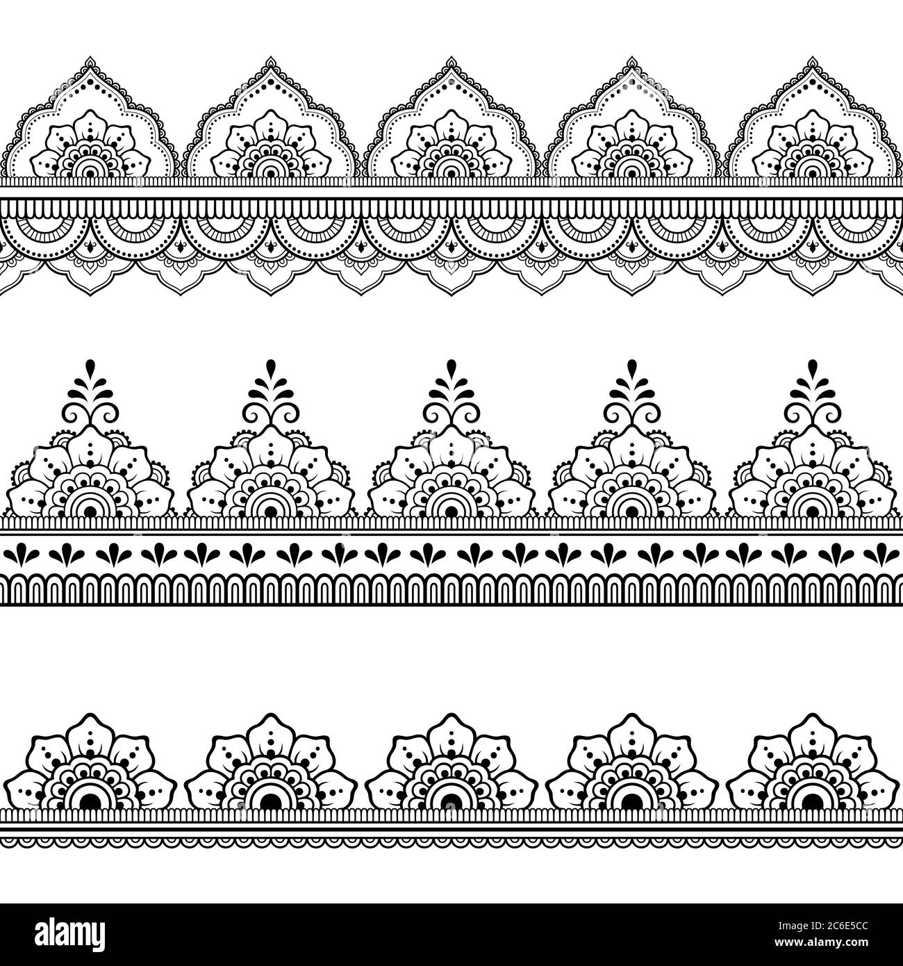 Set of seamless borders for design, application of henna, Mehndi and ...