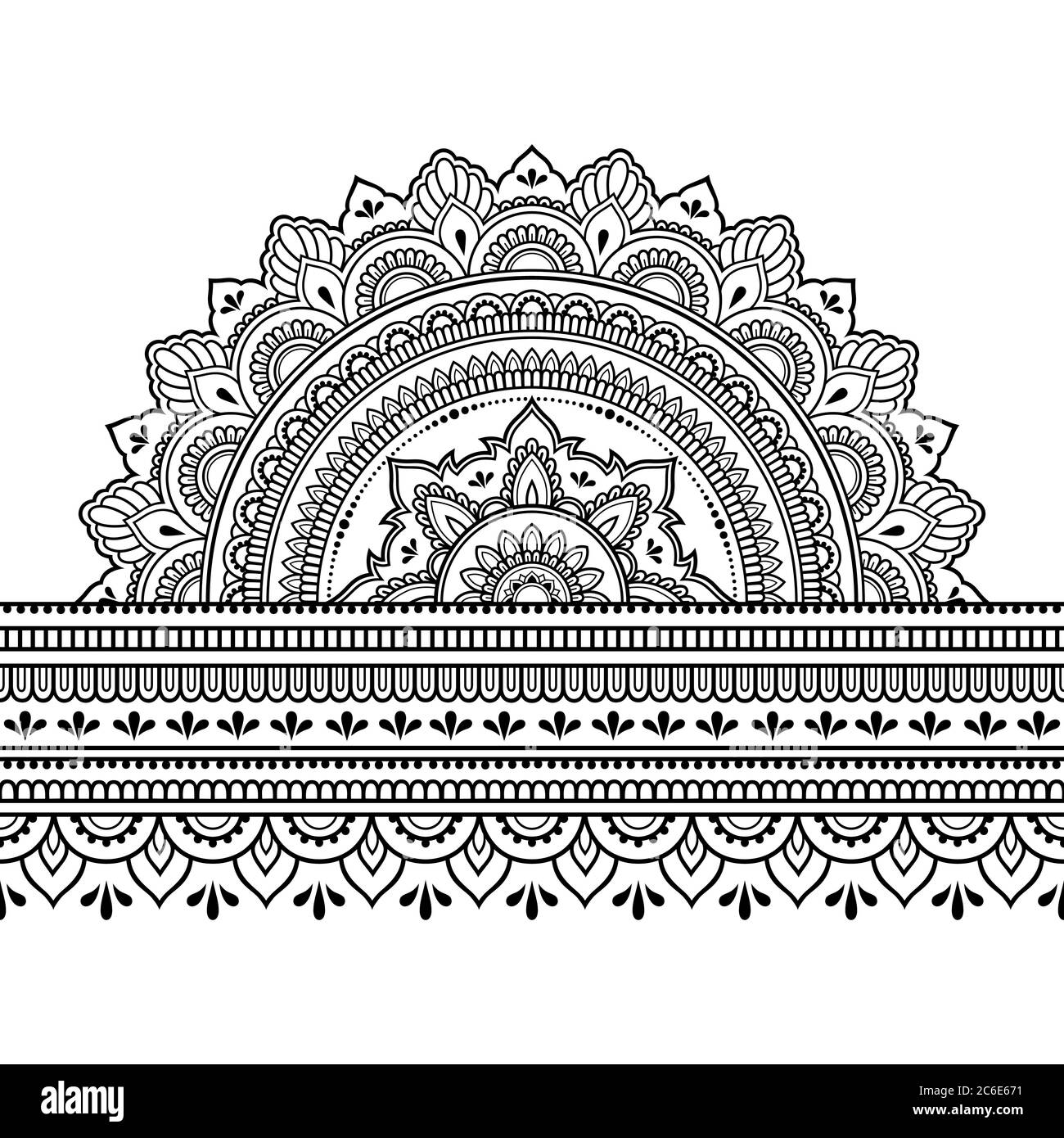 Seamless borders with mandala for design, application of henna ...
