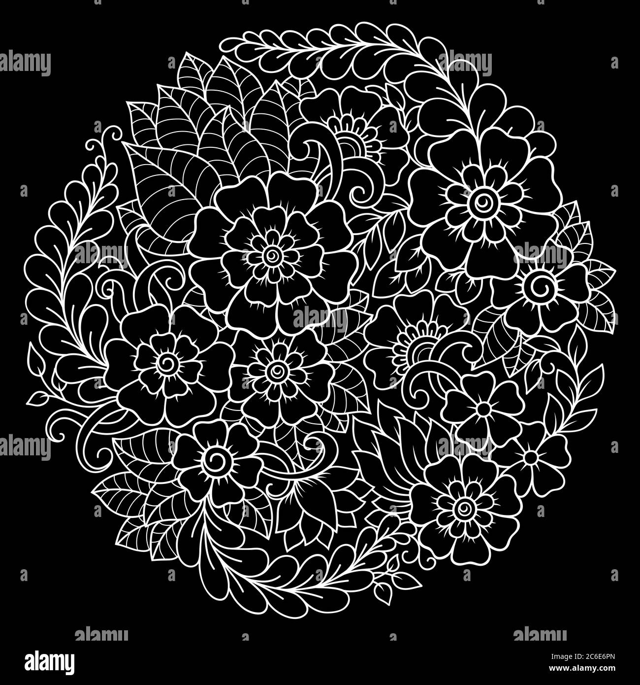 Outline round floral pattern for coloring the book page. Antistress ...