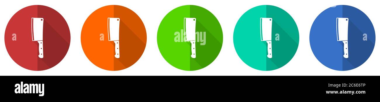 Cleaver knife icon set, red, blue, green and orange flat design web ...
